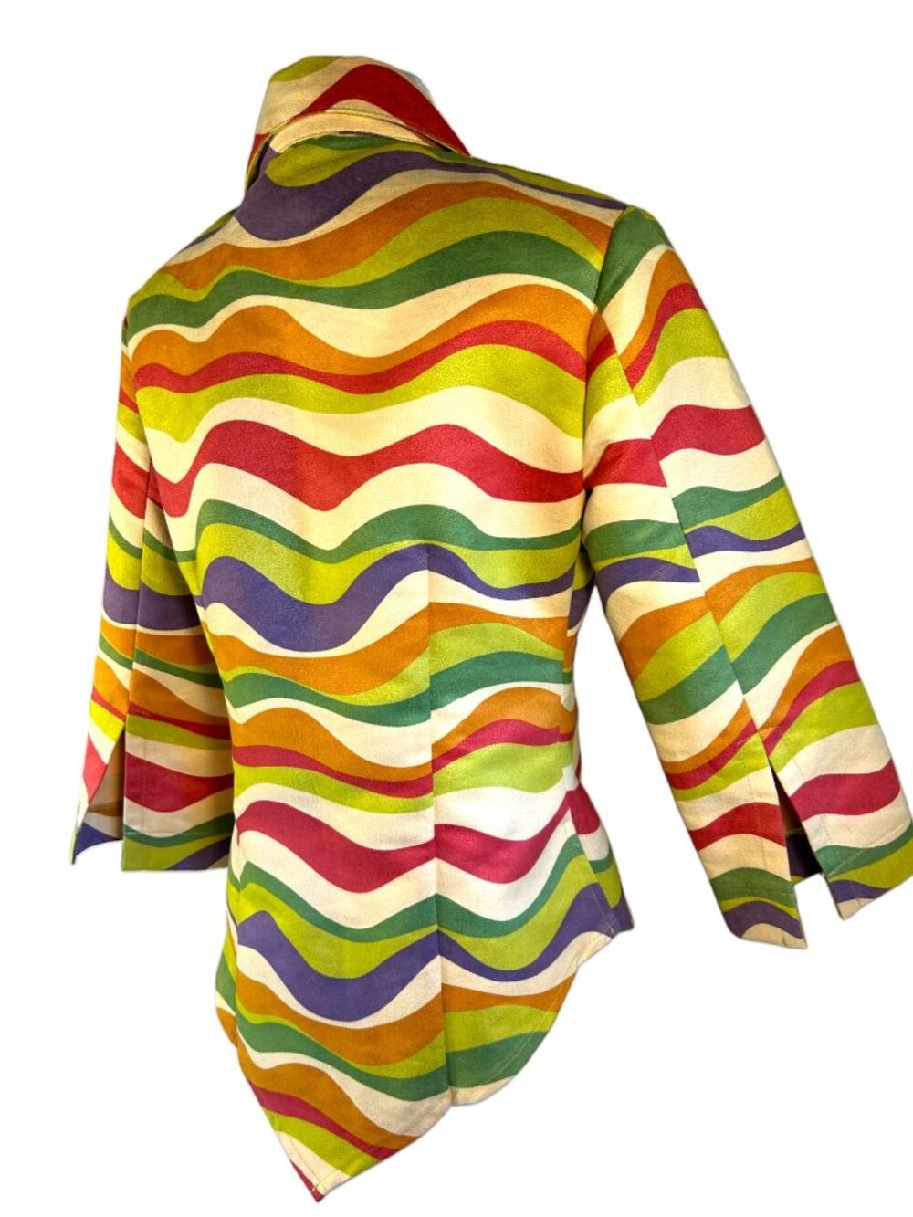 Vintage Annalese Multicolor Wave Print Jacket With Lace-Up Front & Tailored Fit - Picture 7 of 8